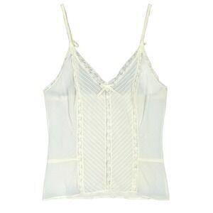 VTG SEAMPRUFE CAMISOLE CAMI TOP Off-White Wamsutta LACE TRIM Pintuck Pleats 32